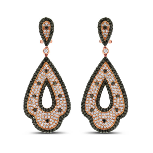 Enva earrings from Beauvince Jewelery in rose gold with white and black diamonds